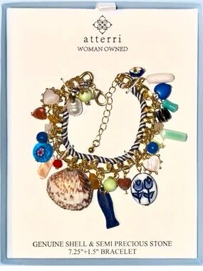 Atterri Gold Seashell Charm Bracelet Colorful Y2K Semi Precious Stones NWT Viral